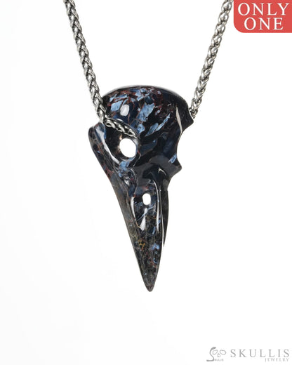 Gem Raven Skull Pendant Necklace of Pietersite Carved Raven Skull - ZR19900182 Skull Pendants
