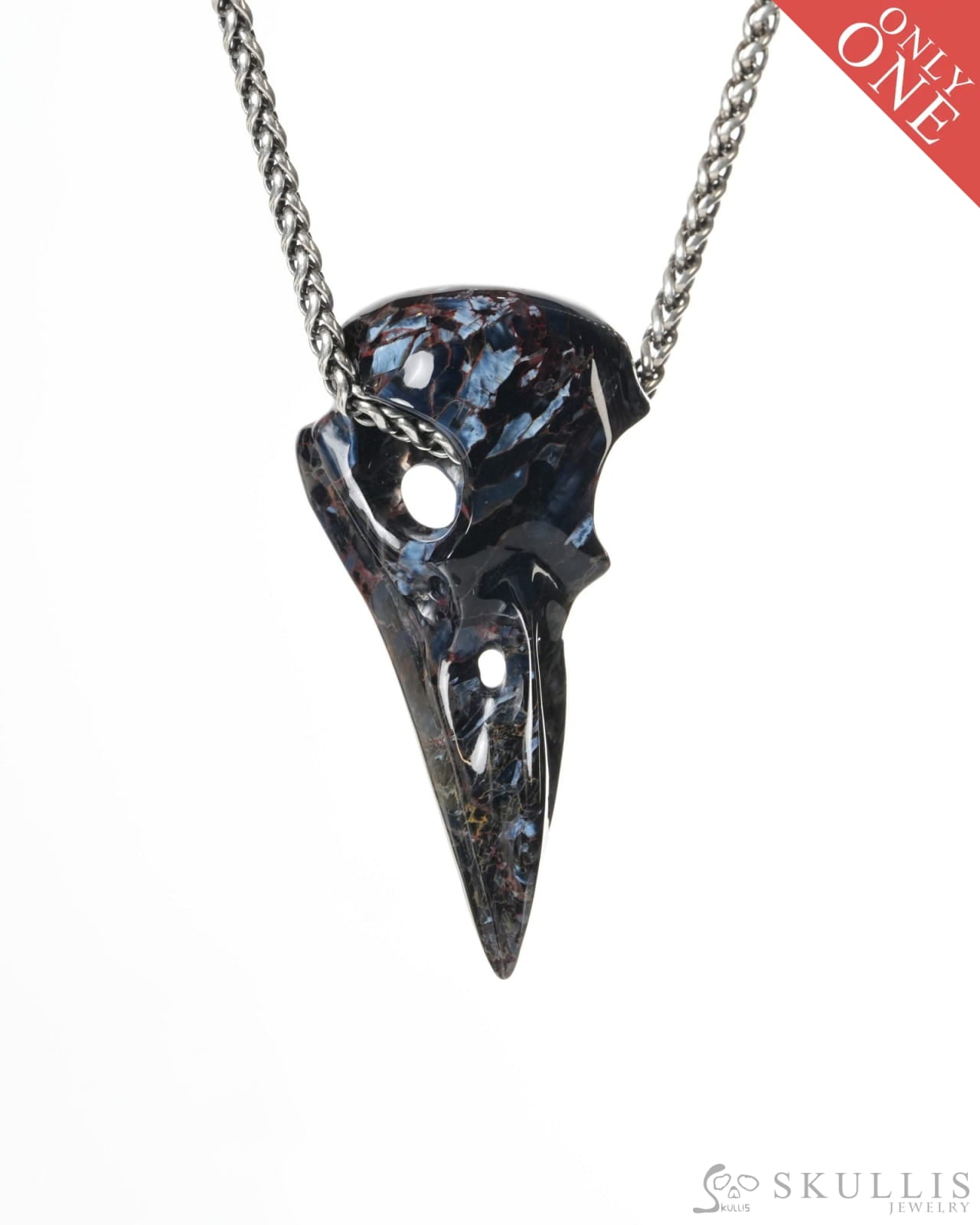 Gem Raven Skull Pendant Necklace of Pietersite Carved Raven Skull - ZR19900182 Skull Pendants