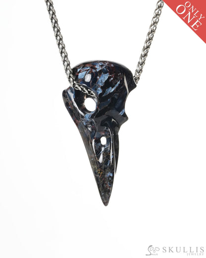 Gem Raven Skull Pendant Necklace of Pietersite Carved Raven Skull - ZR19900182 Skull Pendants