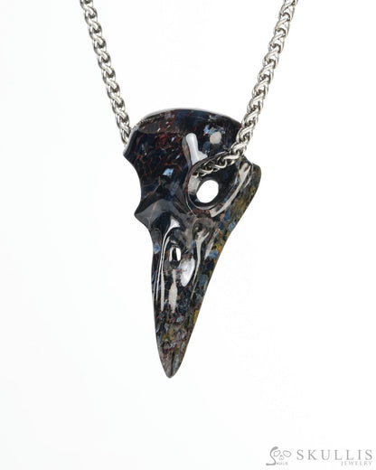 Gem Raven Skull Pendant Necklace of Pietersite Carved Raven Skull - ZR19900182 Skull Pendants