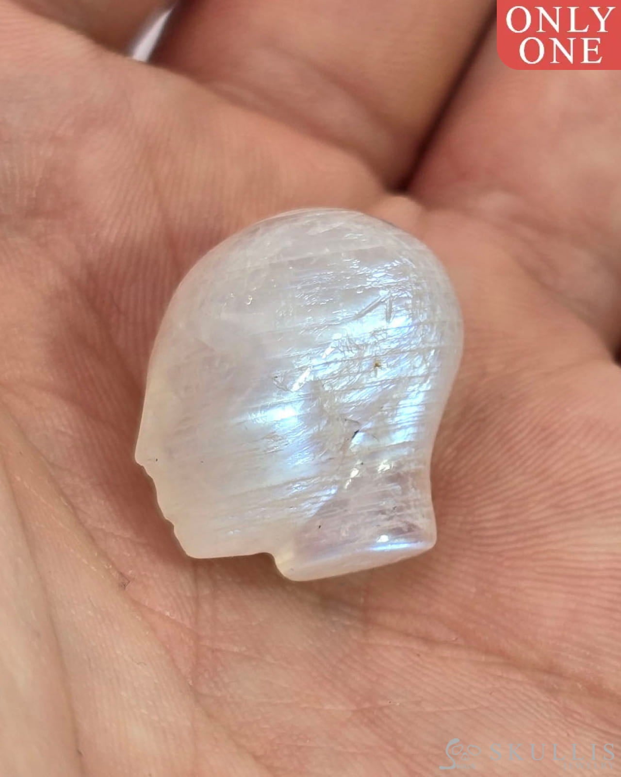 Gem Skull Of Moonstone Carved Fairy Elf Alien Crystal Companion Sculpture Tiny Gemstone