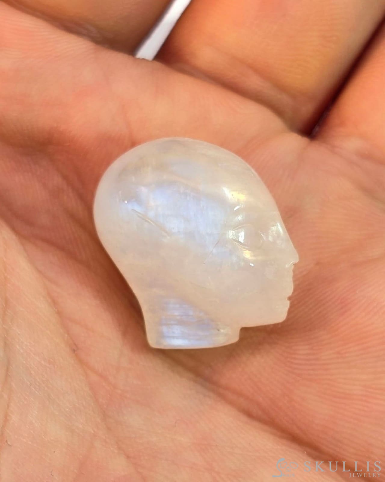 Gem Skull Of Moonstone Carved Fairy Elf Alien Crystal Companion Sculpture Tiny Gemstone