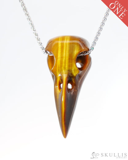 Flash Gem Raven Skull Pendant Necklace of Gold Tiger’s Eye Crystal Raven Pendant - 9800180 Skull Pendants
