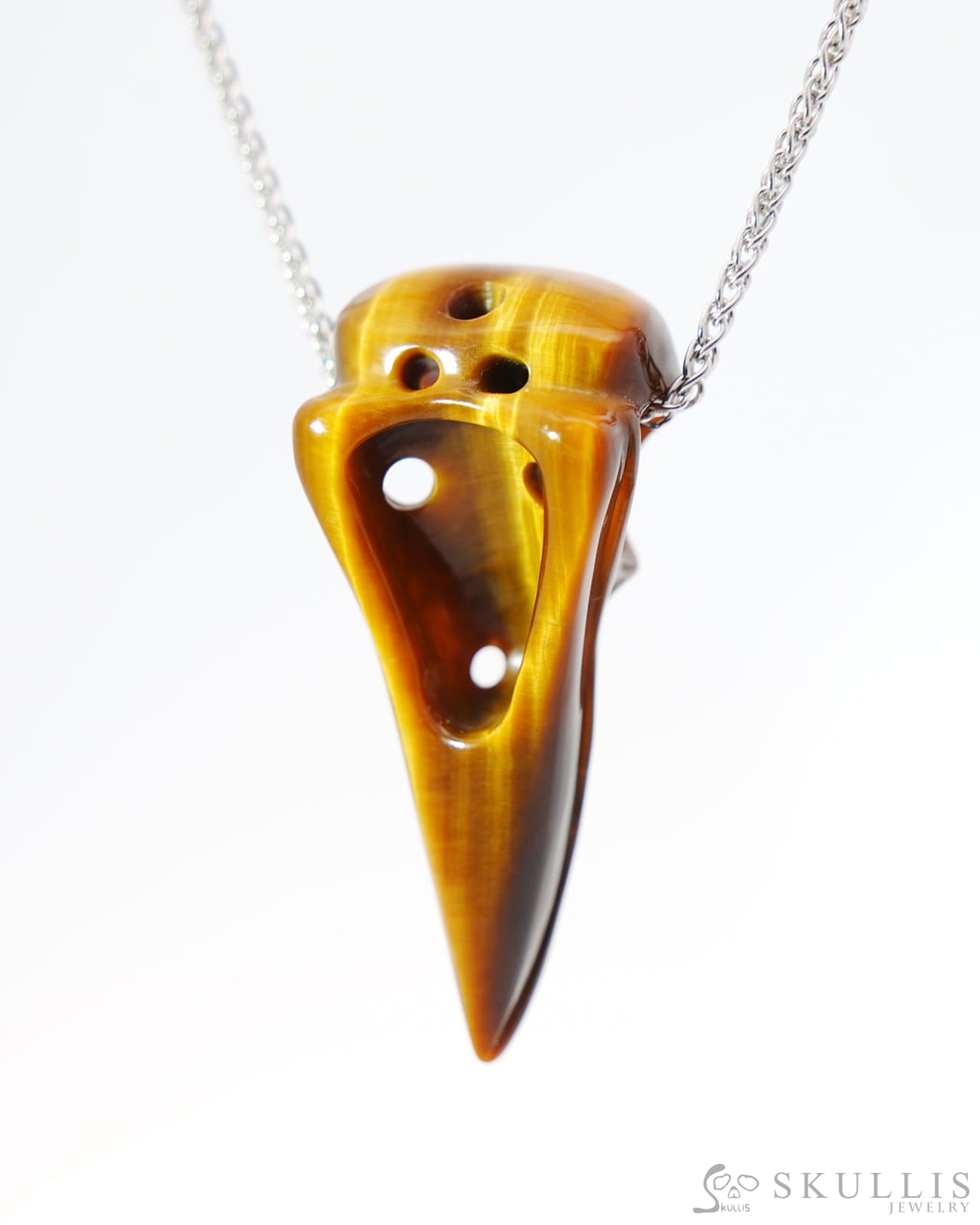 Flash Gem Raven Skull Pendant Necklace of Gold Tiger’s Eye Crystal Raven Pendant - 9800180 Skull Pendants