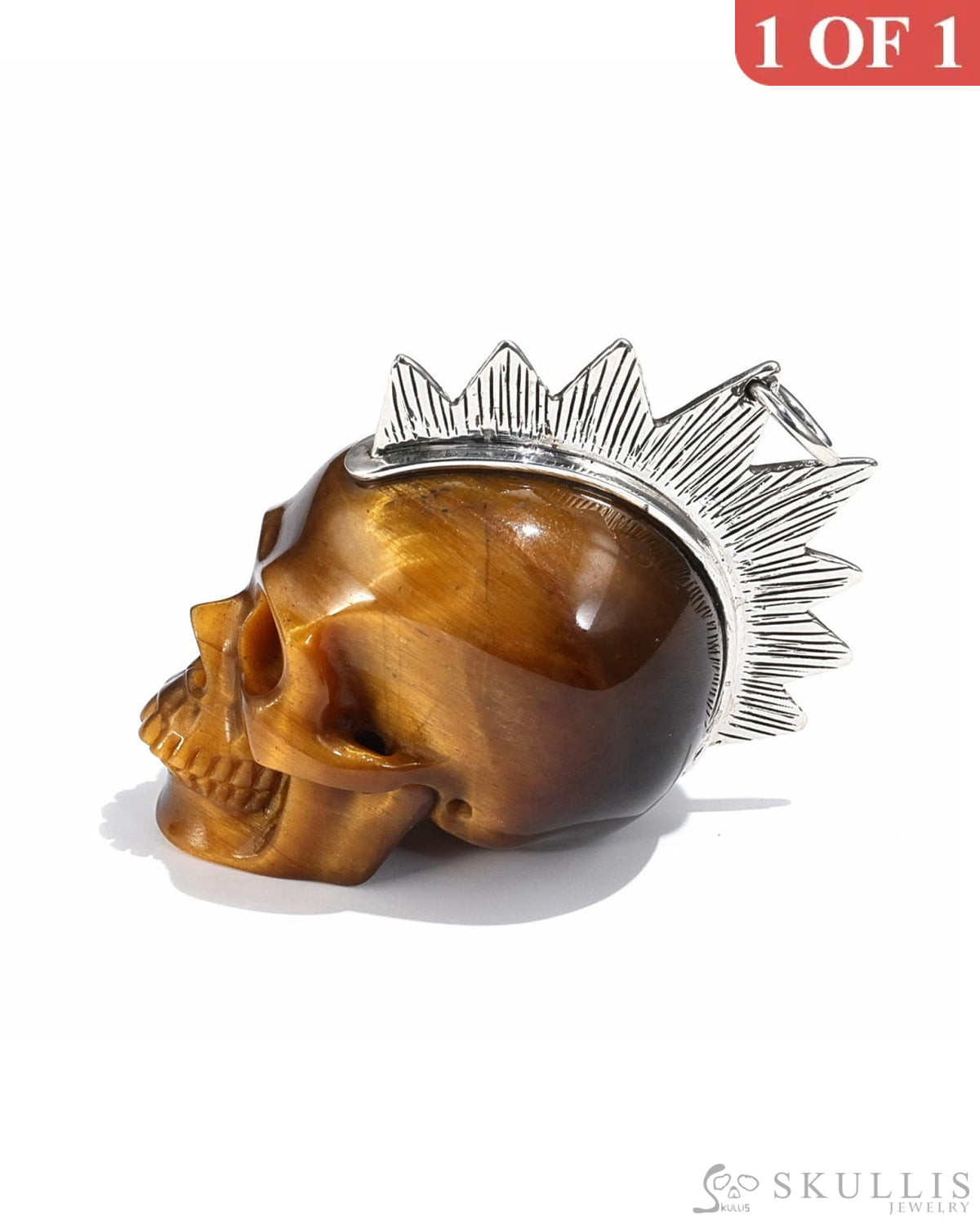 Gem Skull Pendant Necklace Of Gold Tiger’s Eye Crystal Carved Skull With Detachable