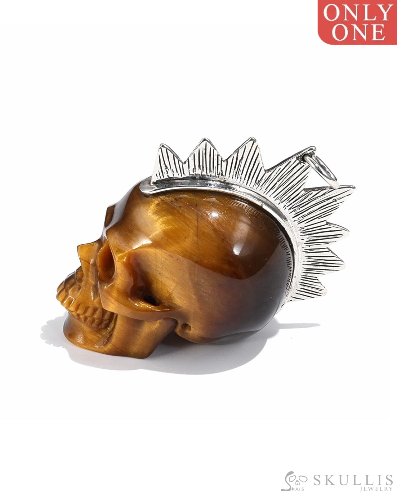 Gem Skull Pendant Necklace Of Gold Tiger’s Eye Crystal Carved Skull With Detachable