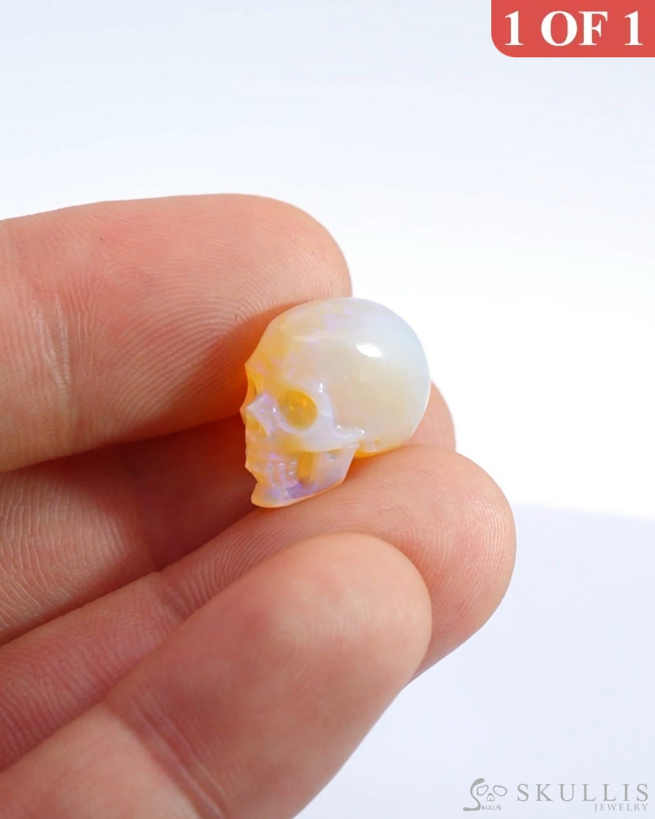 Rare 0.6’’ African Opal Carved Gem Skull Skullis Realistic - 0500032 Tiny Gemstone