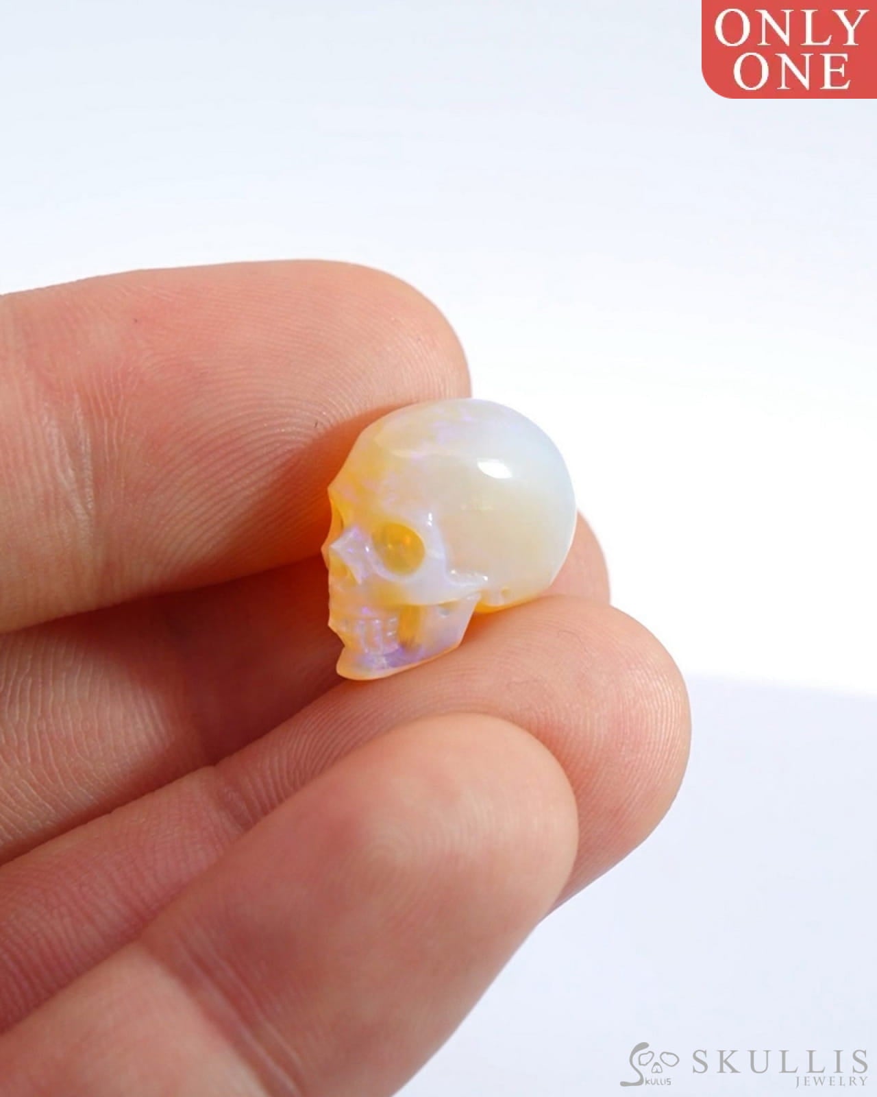 Rare 0.6’’ African Opal Carved Gem Skull Skullis Realistic - 0500032 Tiny Gemstone