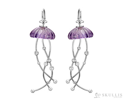 Gem Skull Earrings Of Amethyst Carved Skull In 925 Sterling Silver