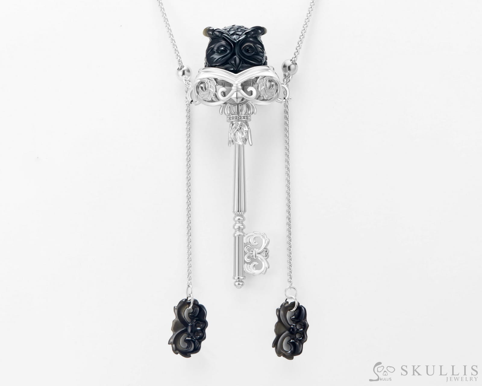 Skullis Signature Black Obsidian Gem Skull Pendant Or Necklace Hand Carved Sterling Silver 925