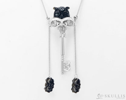 Skullis Signature Black Obsidian Gem Skull Pendant Or Necklace Hand Carved Sterling Silver 925