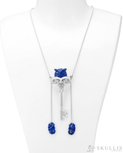 Skullis Signature Lapis Lazuli Gem Skull Pendant Or Necklace Hand Carved Sterling Silver 925 Chain