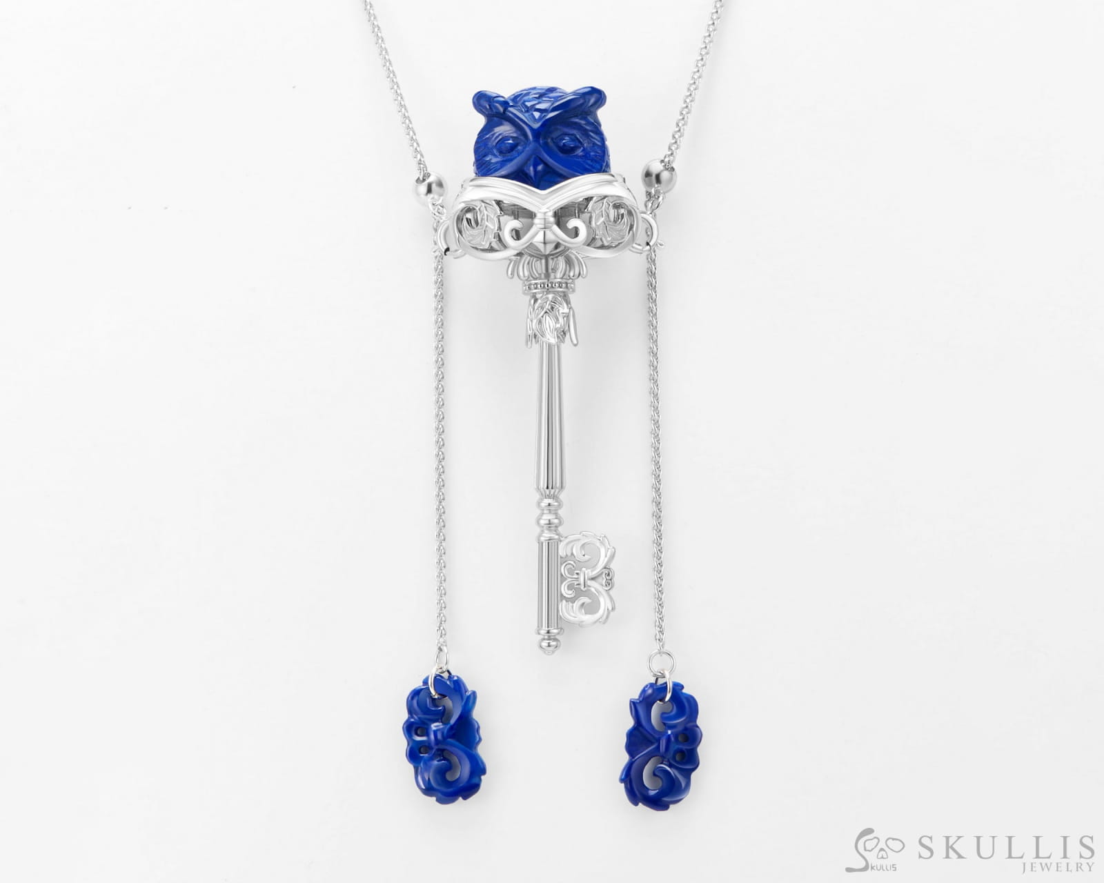 Skullis Signature Lapis Lazuli Gem Skull Pendant Or Necklace Hand Carved Sterling Silver 925 Chain