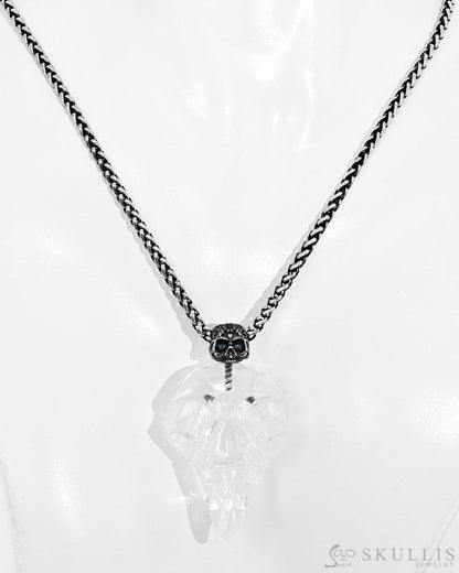 Gem Raven Skull Pendant Necklace Of Black Obsidian Carved Raven Skull With Silver Sword Necklace