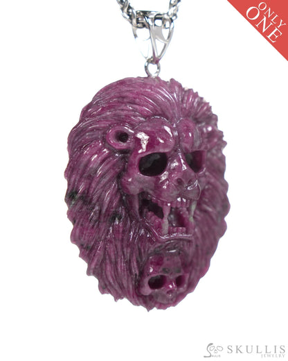 Gem Pendant Necklace of Ruby Carved Lion with Bail in 925 Sterling Silver - R19900062 Skull Pendants