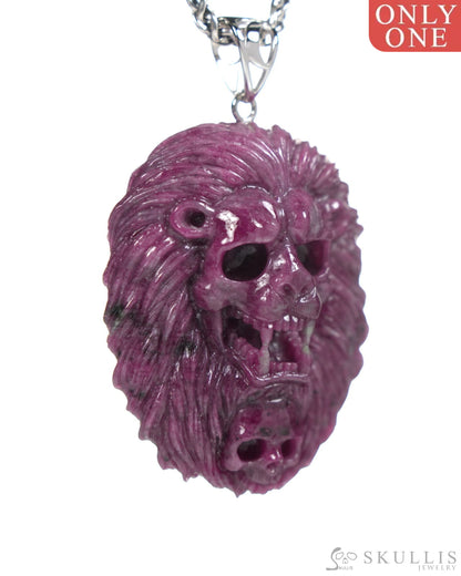 Gem Pendant Necklace of Ruby Carved Lion with Bail in 925 Sterling Silver - R19900062 Skull Pendants