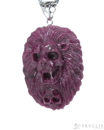 Gem Pendant Necklace of Ruby Carved Lion with Bail in 925 Sterling Silver - R19900062 Skull Pendants