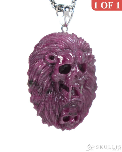 Gem Pendant Necklace of Ruby Carved Lion with Bail in 925 Sterling Silver - R19900062 Skull Pendants