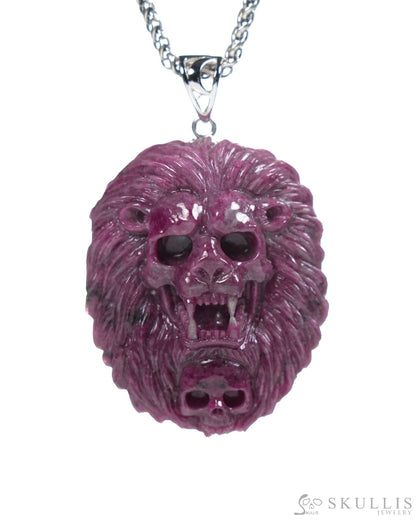 Gem Pendant Necklace of Ruby Carved Lion with Bail in 925 Sterling Silver - R19900062 Skull Pendants