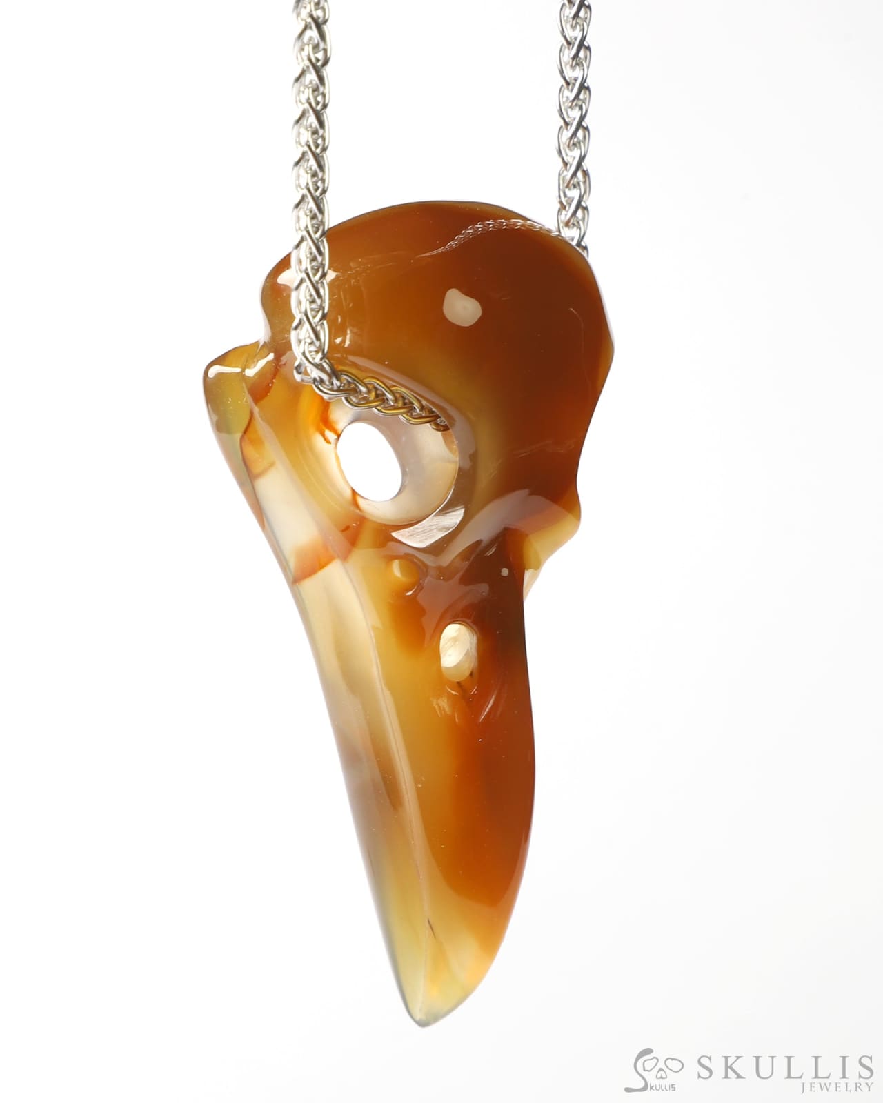 Gem Raven Pendant Necklace Carnelian Carved Skull Pendants