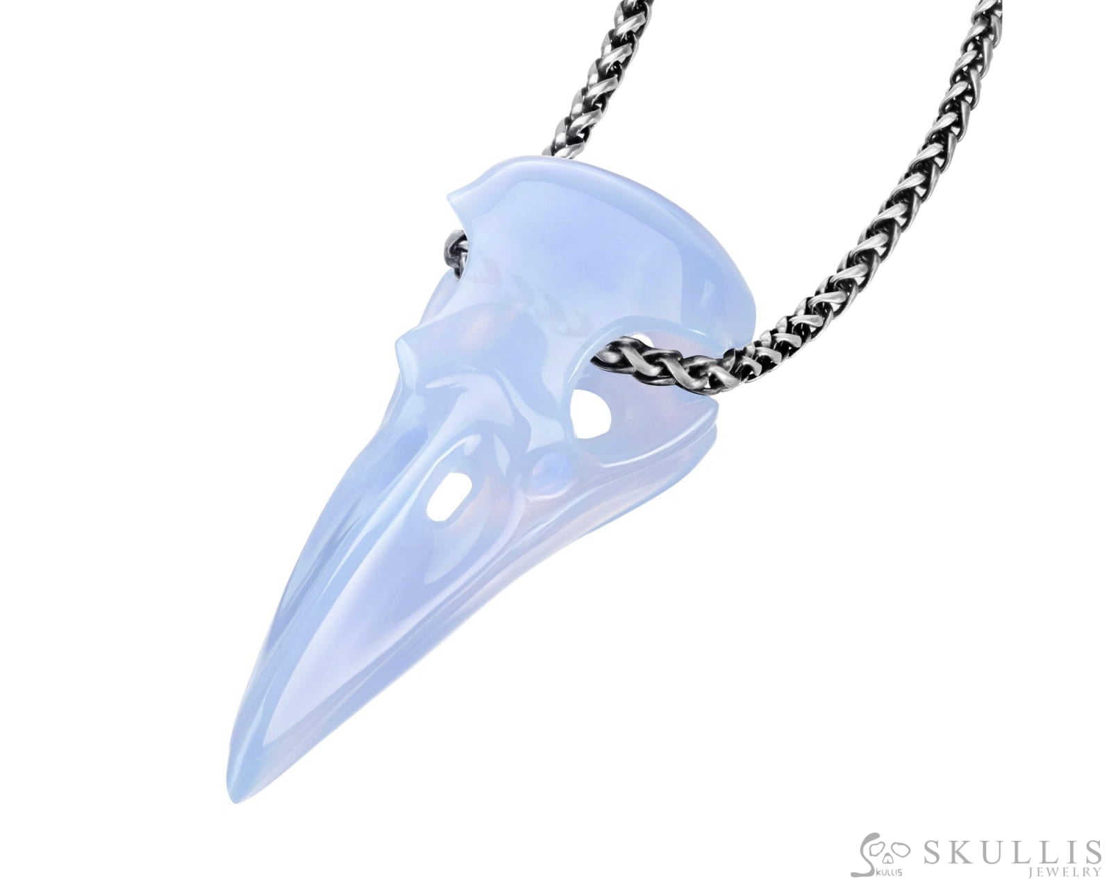 Gem Raven Pendant Necklace Of Blue Chalcedony Crystal Raven Pendant Skull Pendants