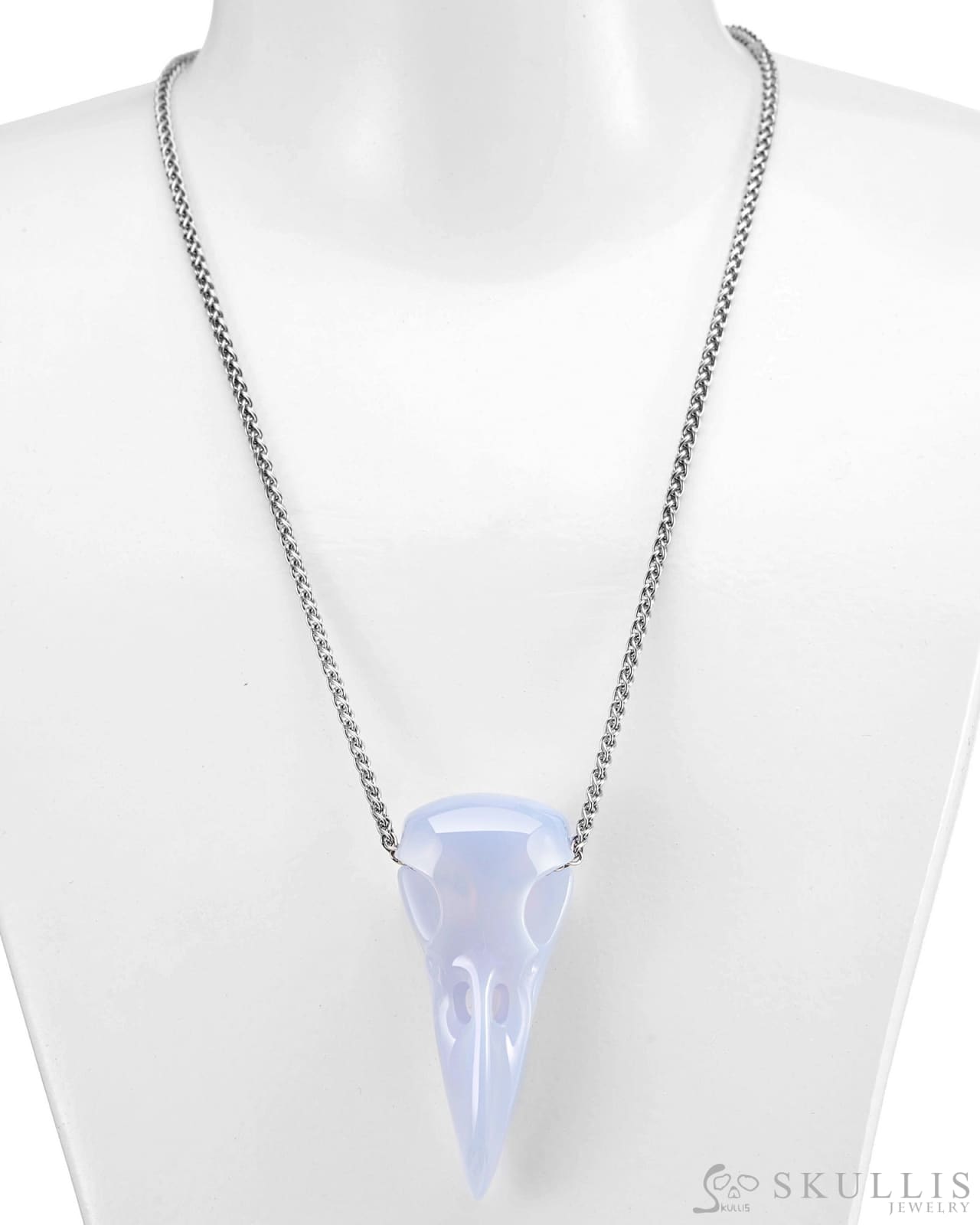 Gem Raven Pendant Necklace Of Blue Chalcedony Crystal Raven Pendant Skull Pendants