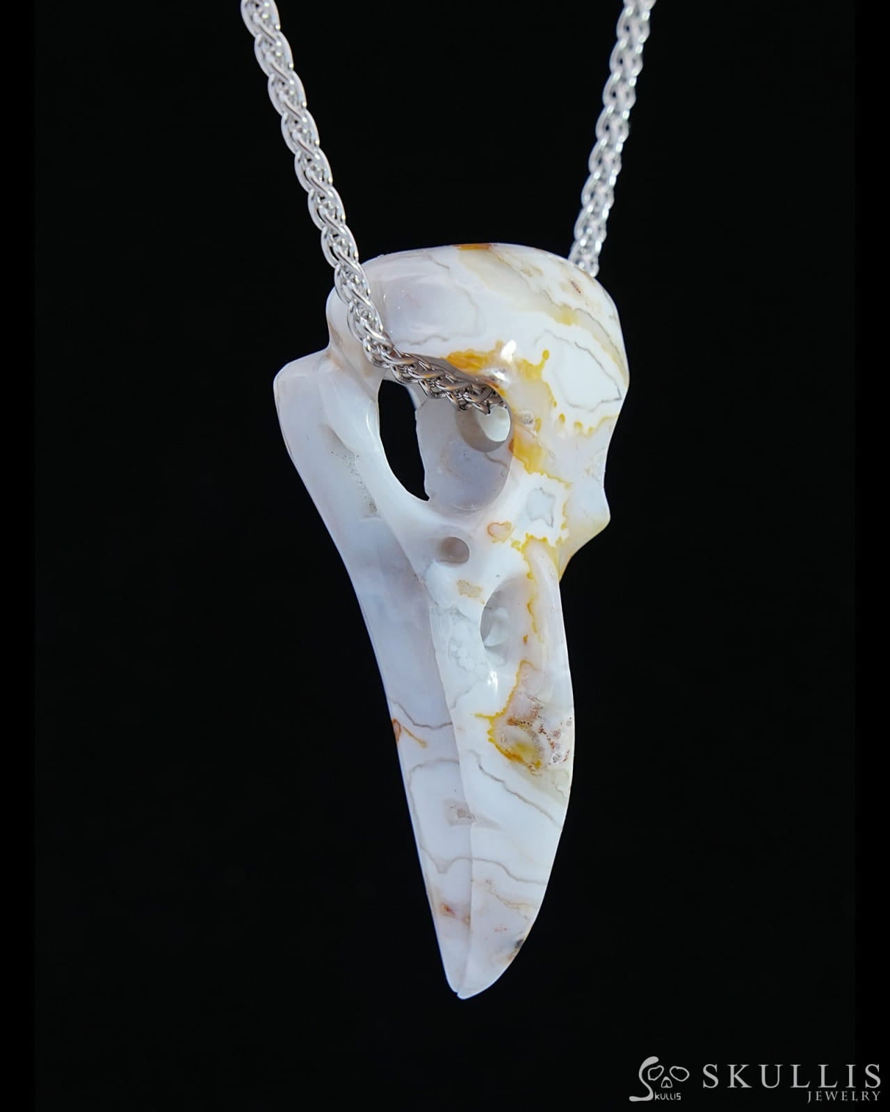 Gem Raven Skull Pendant Necklace Of Agate Crystal - 9800174 Pendants