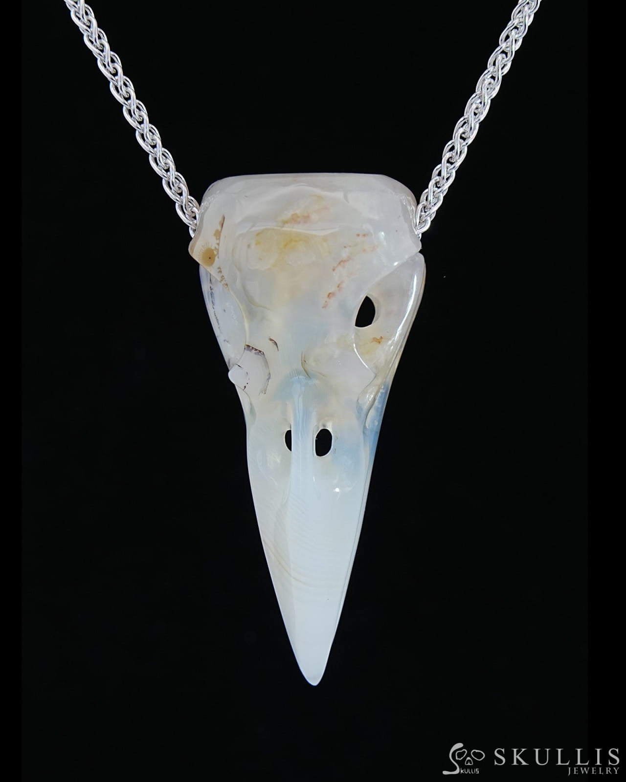 Gem Raven Skull Pendant Necklace Of Agate Crystal - 9800175 Pendants