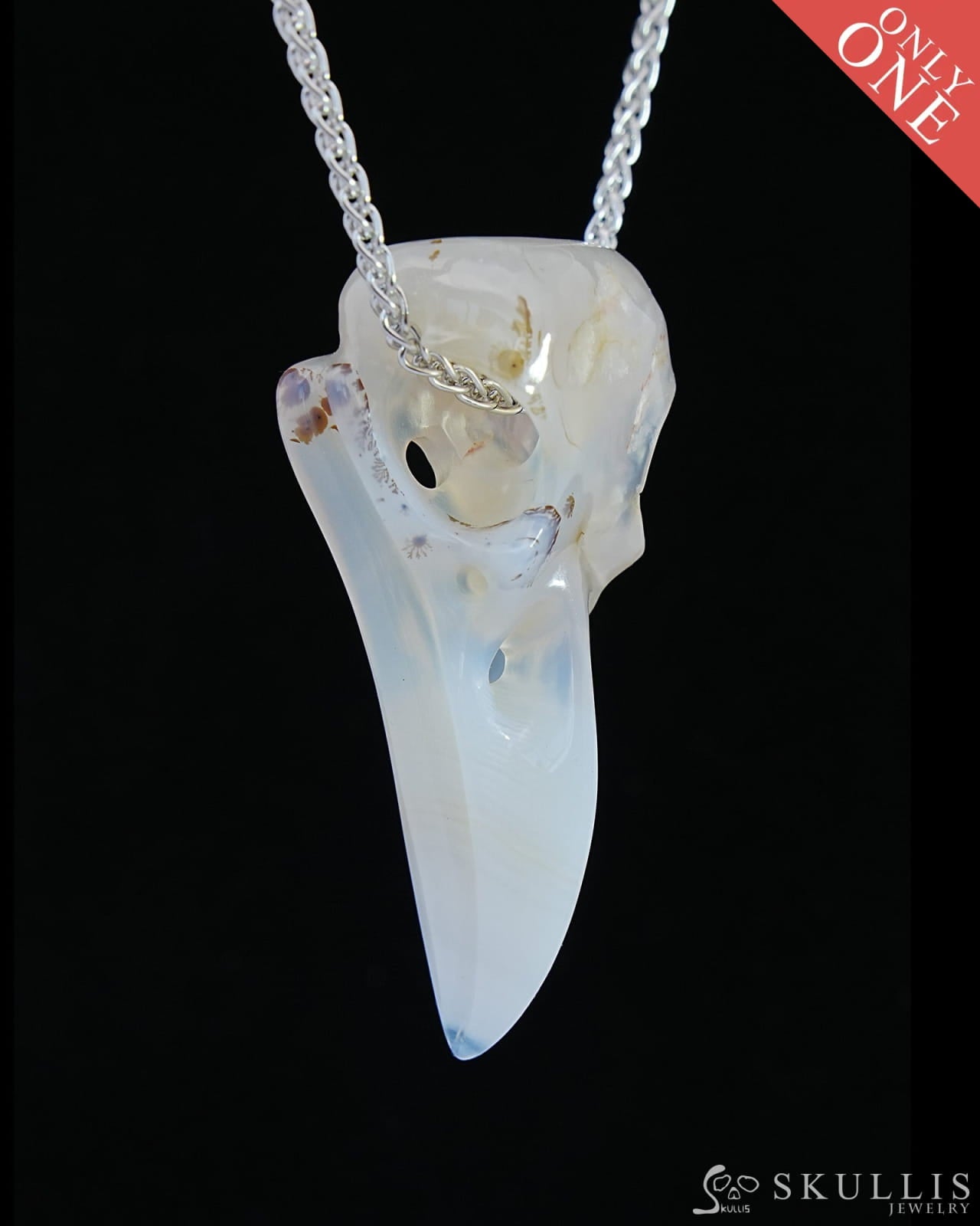 Gem Raven Skull Pendant Necklace Of Agate Crystal - 9800175 Pendants