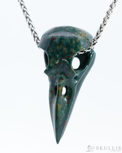 Skullis Signature Bloodstone Gem Skull Pendant Or Necklace Hand Carved Sterling Silver 925 Chain