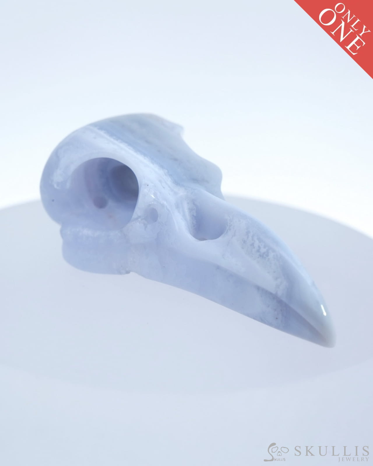 Gem Raven Skull Pendant Necklace Of Blue Lace Agate Crystal - 9500178 Pendants