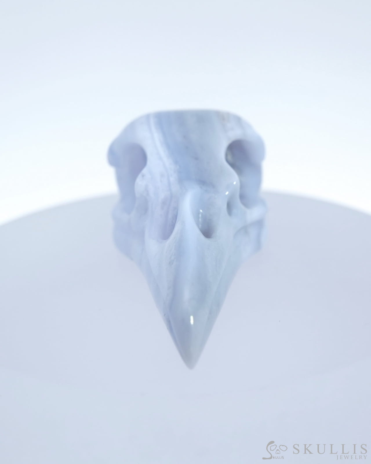 Gem Raven Skull Pendant Necklace Of Blue Lace Agate Crystal - 9500178 Pendants