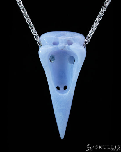 Gem Raven Skull Pendant Necklace of Blue Lace Agate Crystal Raven Pendant - 9800165 Skull Pendants