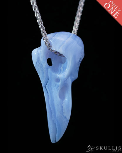 Gem Raven Skull Pendant Necklace of Blue Lace Agate Crystal Raven Pendant - 9800165 Skull Pendants