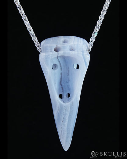 Gem Raven Skull Pendant Necklace Of Blue Lace Agate Crystal - 9800171 Pendants