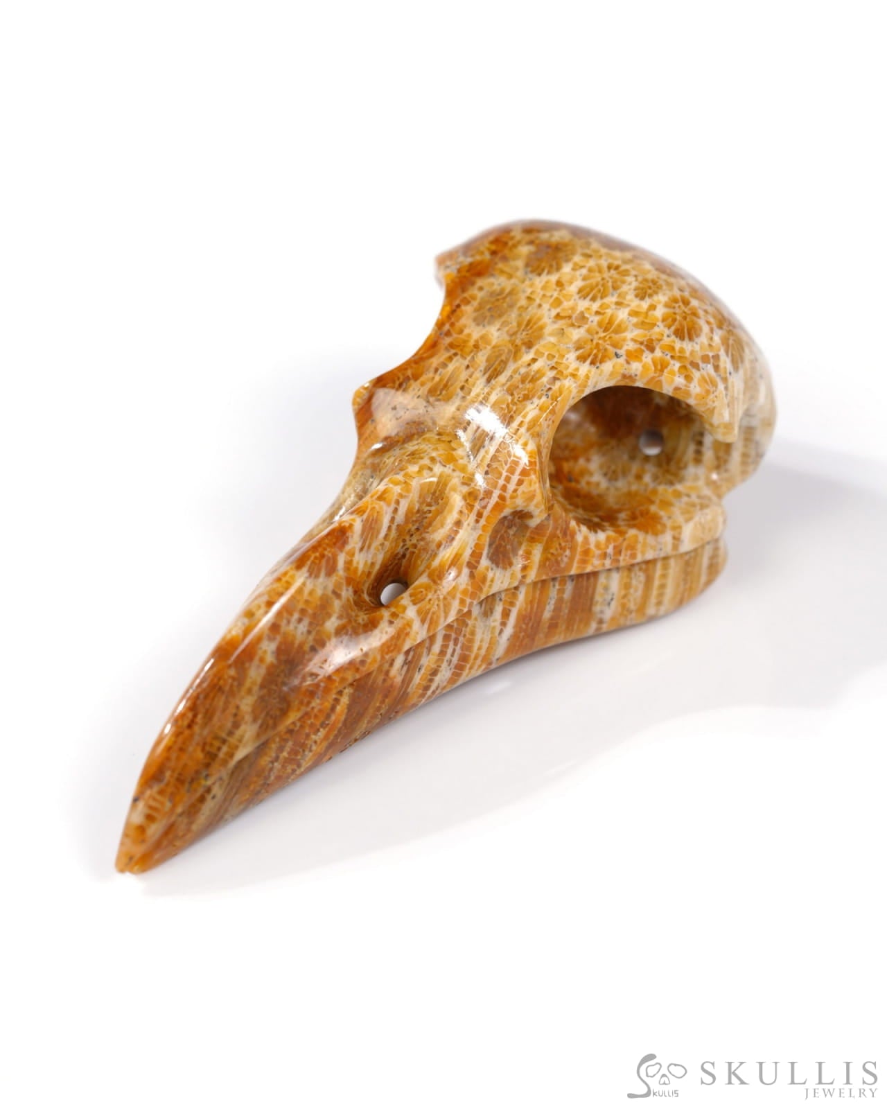 Gem Raven Skull Pendant Necklace of Coral Fossil Crystal Raven Pendant - 9500317 Skull Pendants