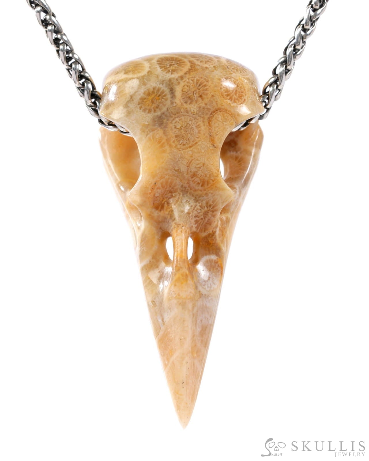 Gem Raven Skull Pendant Necklace of Coral Fossil Crystal Raven Pendant - 9500319 Skull Pendants
