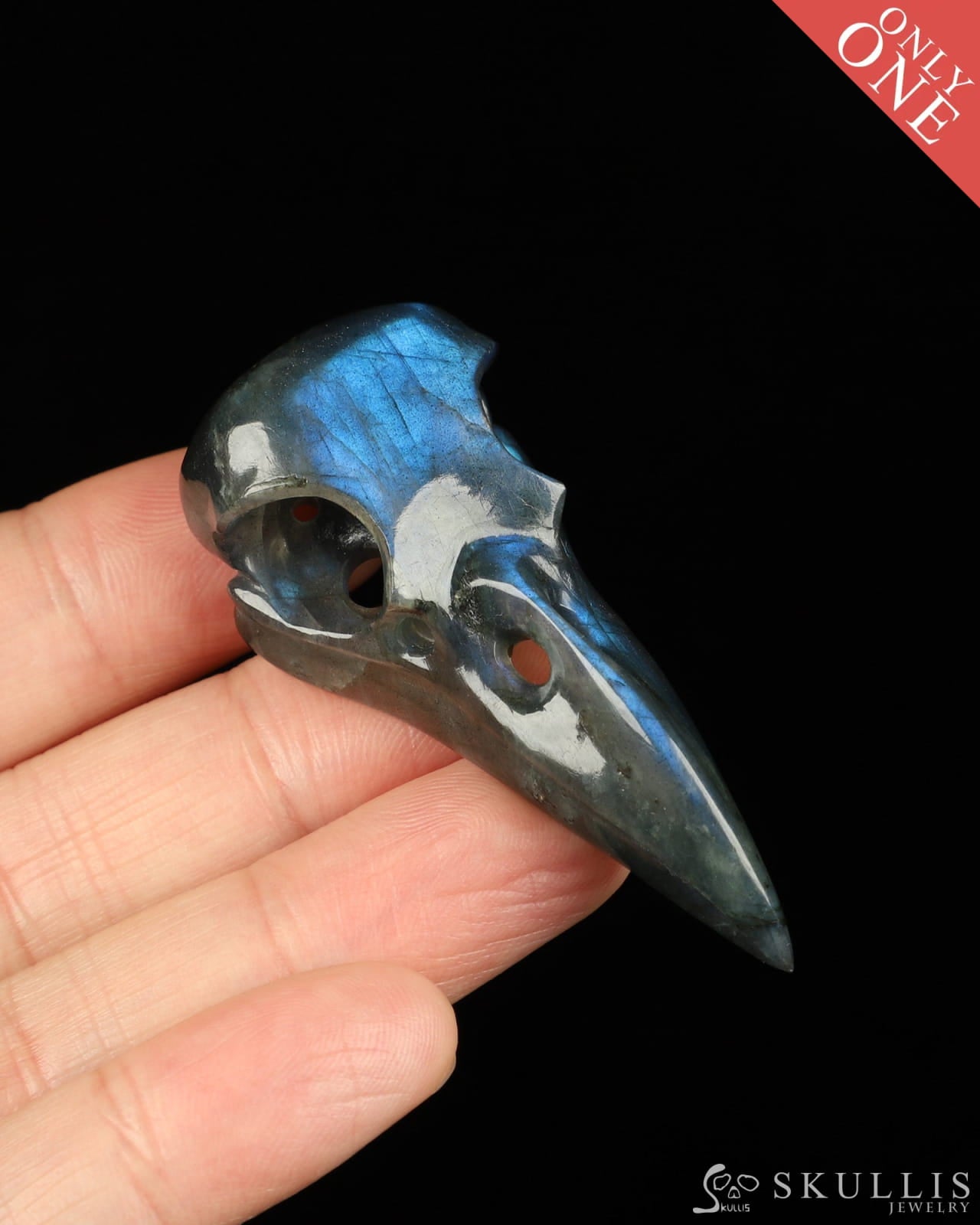 Gem Raven Pendant Necklace Of Flash Labradorite Carved Raven Pendant Without Chain Skull Pendants