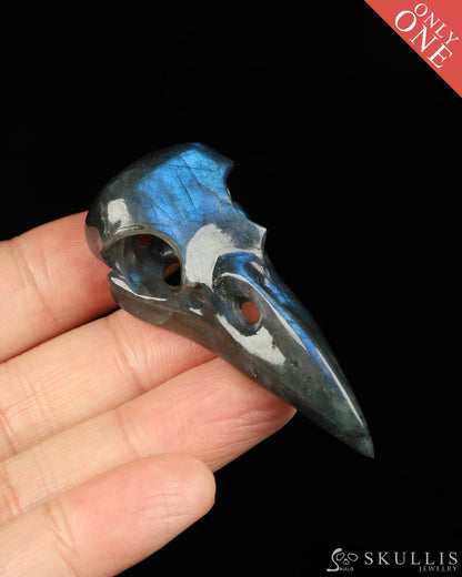 Gem Raven Pendant Necklace Of Flash Labradorite Carved Raven Pendant Without Chain Skull Pendants