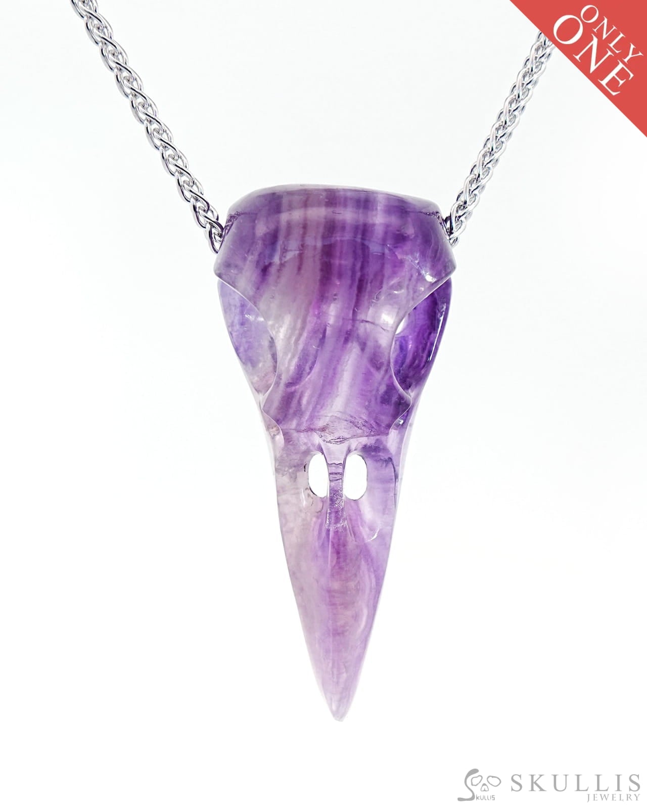 Gem Raven Skull Pendant Necklace Of Fluorite Crystal - 9800172 Pendants