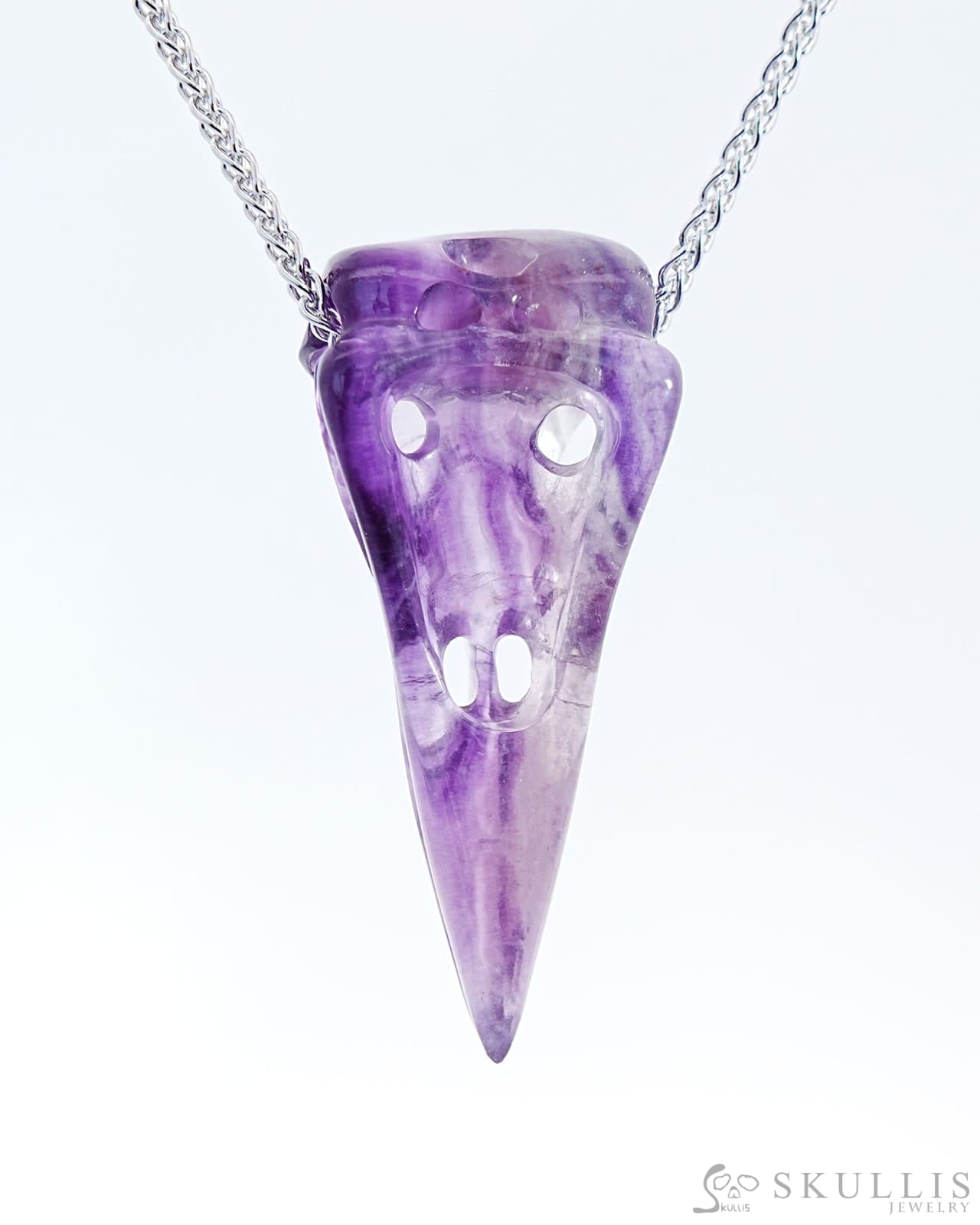 Gem Raven Skull Pendant Necklace Of Fluorite Crystal - 9800172 Pendants