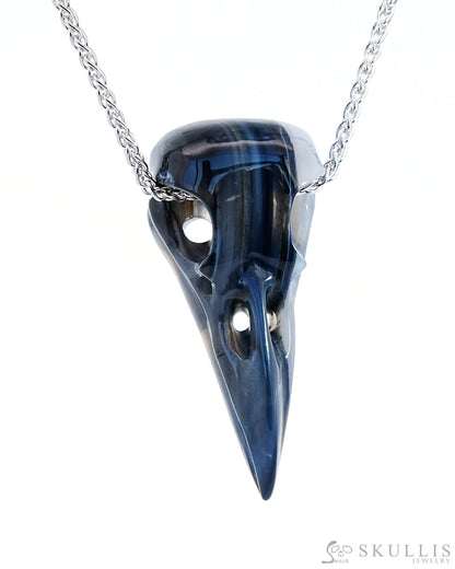 Gem Raven Skull Pendant Necklace Of Gray & White Agate Crystal - 9800173 Pendants