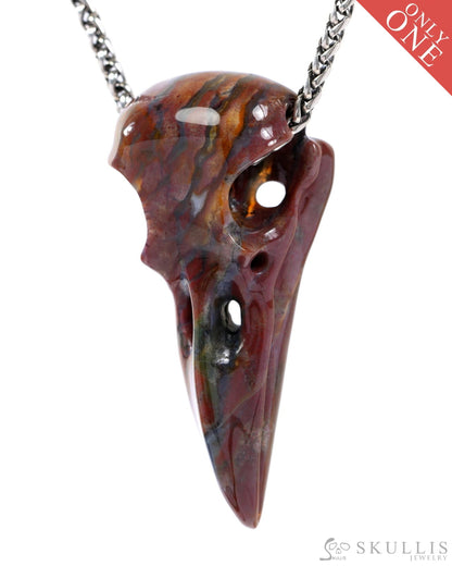 Gem Raven Skull Pendant Necklace of Bloodstone Carved Raven Skull - 9500321 Skull Pendants