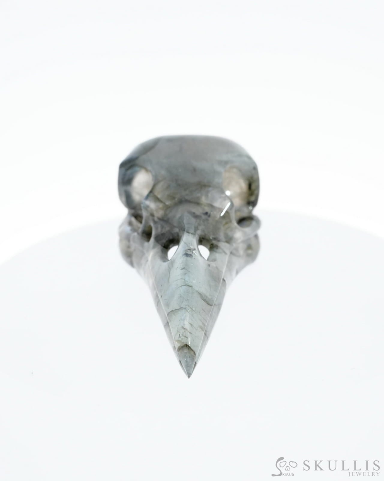 Gem Raven Skull Pendant Necklace Of Labradorite Carved - 0500017 Pendants