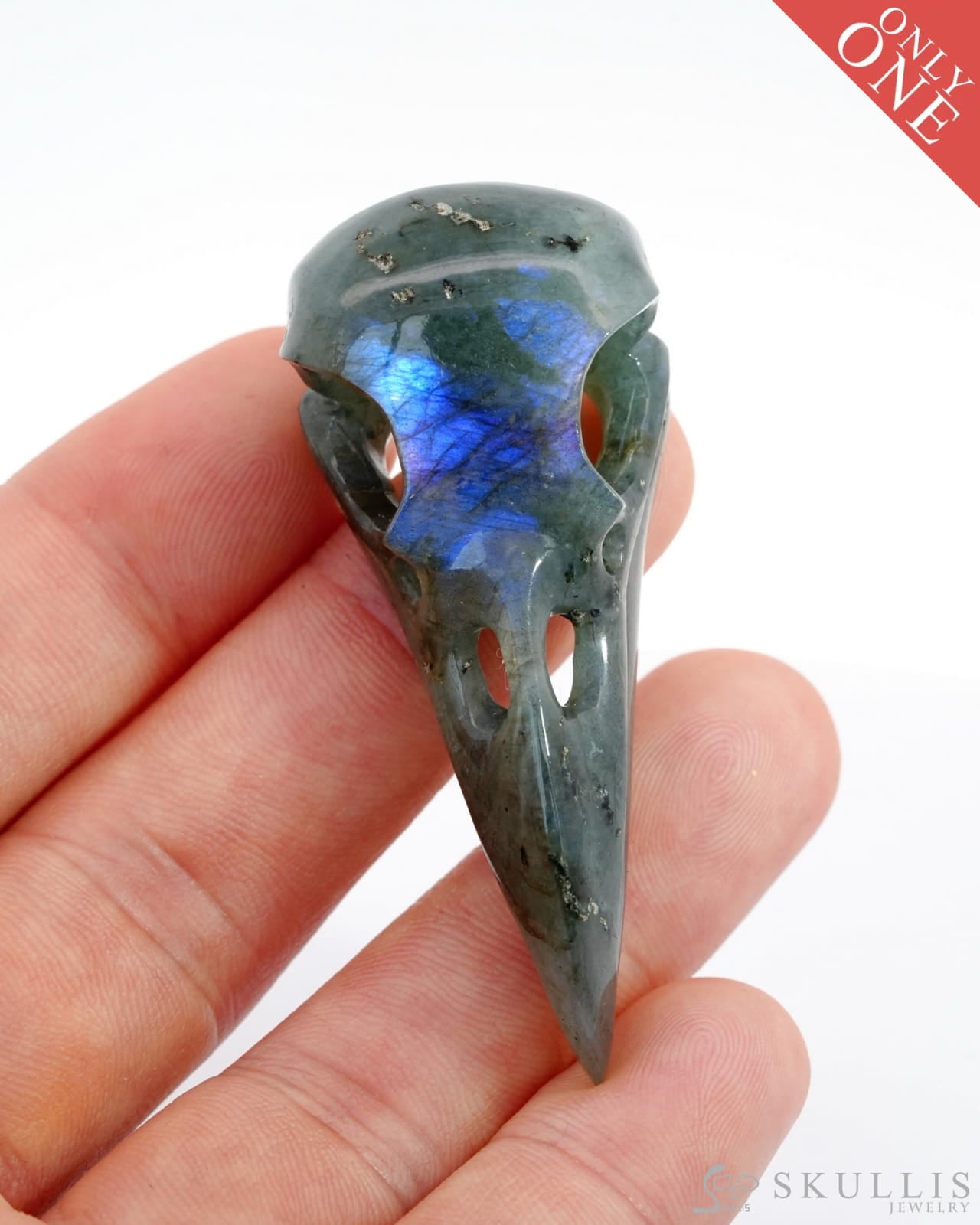 Gem Raven Skull Pendant Necklace Of Labradorite Carved - 9500121 Pendants