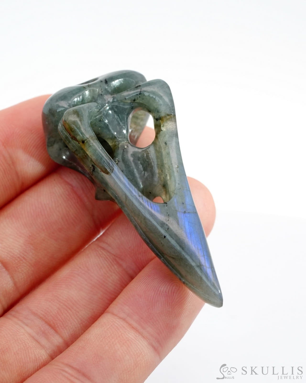 Gem Raven Skull Pendant Necklace Of Labradorite Carved - 9500121 Pendants