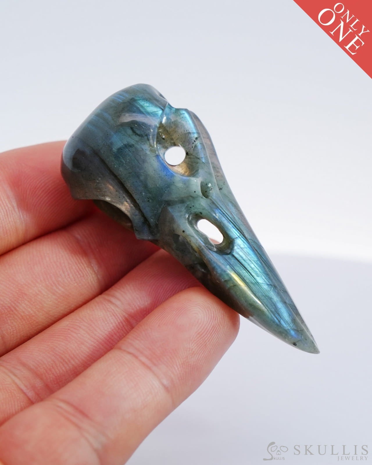 Gem Raven Skull Pendant Necklace Of Labradorite Carved - 9500182 Pendants