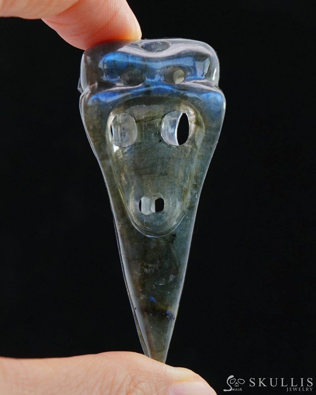 Gem Raven Skull Pendant Necklace of Labradorite Carved Raven Skull - 9800168 Skull Pendants