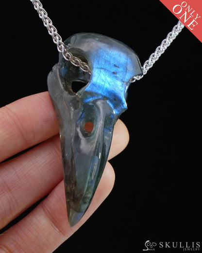 Gem Raven Skull Pendant Necklace of Labradorite Carved Raven Skull - 9800168 Skull Pendants