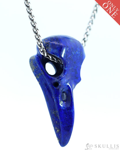 Skullis Signature Lapis Lazuli Gem Skull Pendant Or Necklace Hand Carved Sterling Silver 925 Chain